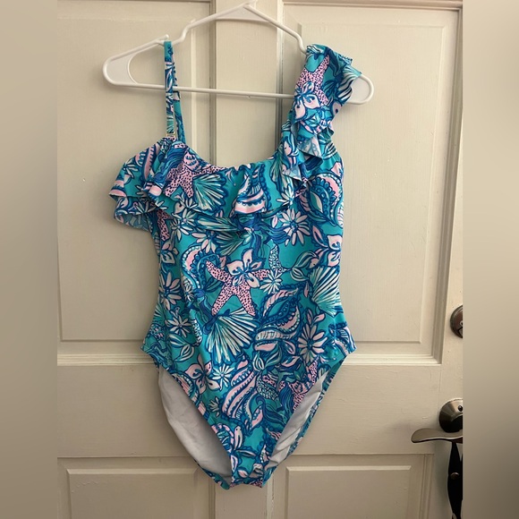 Lilly Pulitzer Other - Lilly Pulitzer Tropical Blue and Pink One-Shoulder Swimsuit